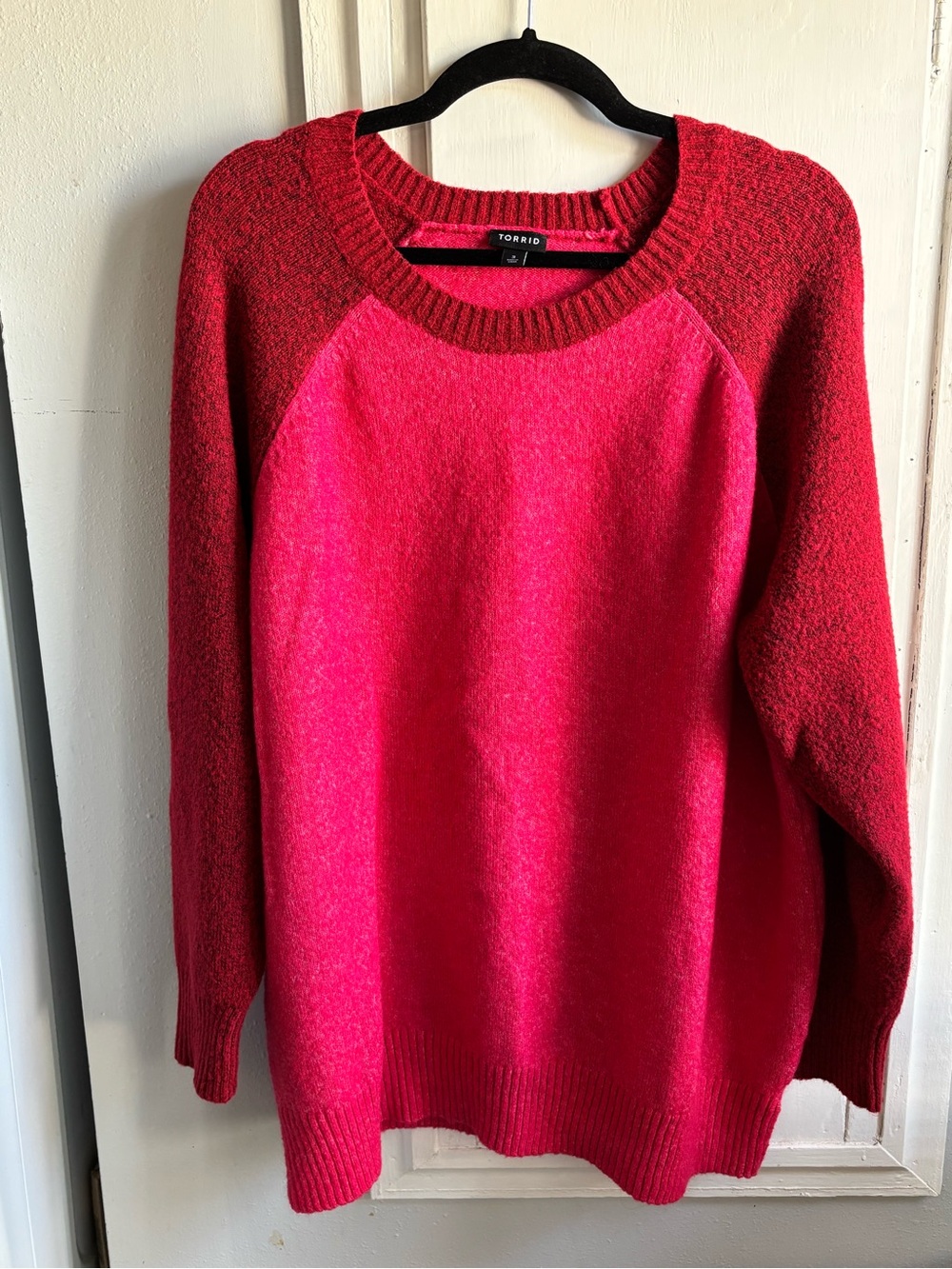 torrid Two-Tone Red and Hot Pink Crewneck Sweater
